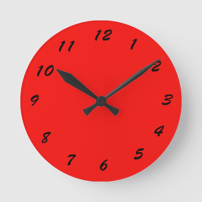 12 Number Choices to Choose From Bright Red Clock (Front)