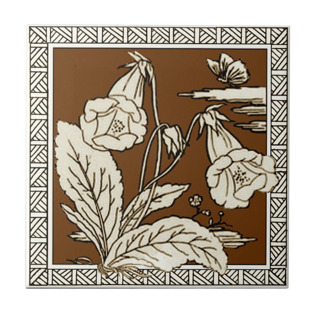 #12 of 12 Repro 1880s Minton Mocha Bird Series Ceramic Tile (Front)