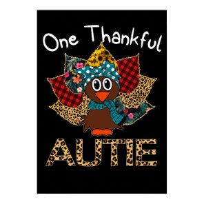 12 One Thankful Auntie Turkey Leopard Plaid Poster