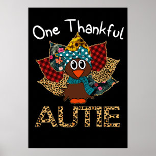 12 One Thankful Auntie Turkey Leopard Plaid Poster