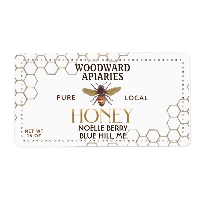 12 oz hexagon Honey Label with honeybee (Front)