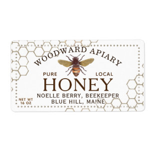 12 oz hexagon Honey Label with honeybee