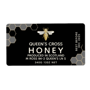 12 oz Honey Hex Jar Label honeycomb & Queen bee