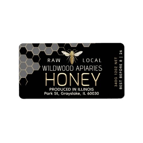 12 oz Honey Hex Jar Label Queen Bee and Honeycomb 