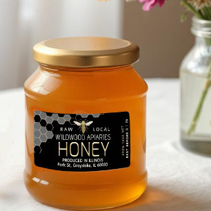 12 oz Honey Hex Jar Label Queen Bee Honeycomb