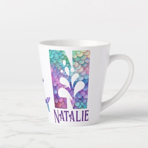 12 oz Monogrammed Mermaid Styled Latte Mug