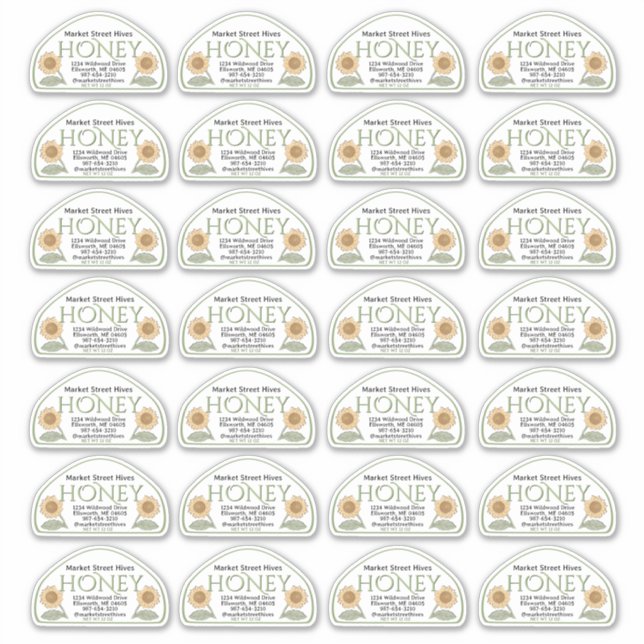 12 oz Skep shape Honey label with Sunflower Green (Front)
