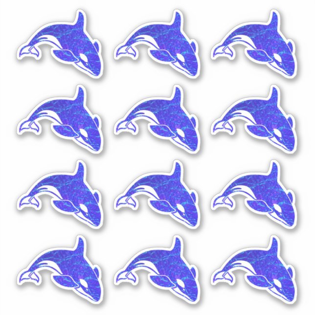 12-Pack Orca Whale Holographic Water Stickers (Front)
