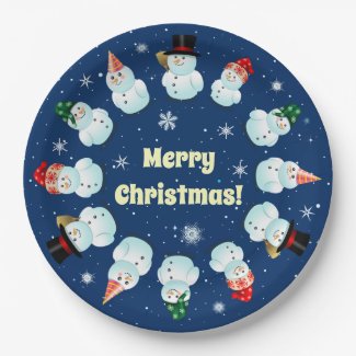 12 Partying Snowmen Paper Plate