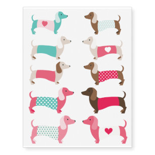 12 PASTEL DACHSHUND  TEMPORARY TATTOOS
