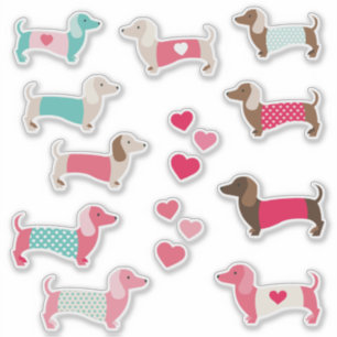 12 PASTEL DACHSHUND VINYL STICKERS