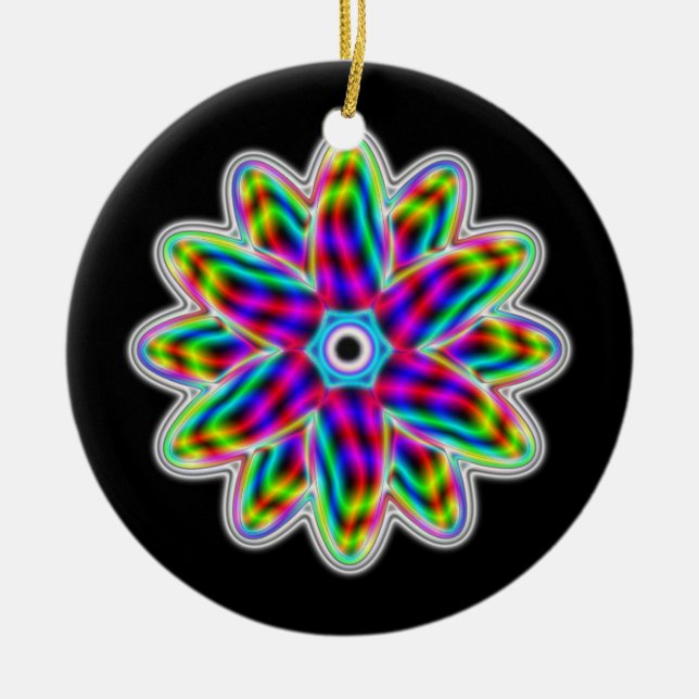 12 Petal Rainbow Flower Ceramic Ornament (Front)