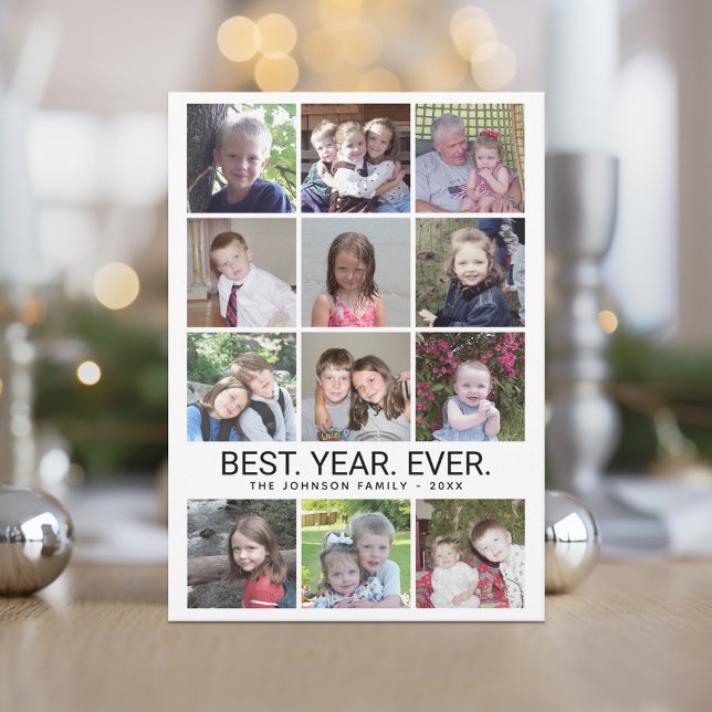 12 Photo - Best Year Ever Black White Holiday Card (12 Photo Christmas Card - Modern tribal Pattern)