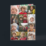 12 Photo Collage 2-Sided Christmas - Download  Card<br><div class="desc">A bright and cheerful retro herringbone pattern in green and red. The front is completely covered with photos. Use 12 square photos and make a unique and trendy Merry Christmas greeting with a retro block font on the inside with a festive line art stripe pattern. If you need to move...</div>