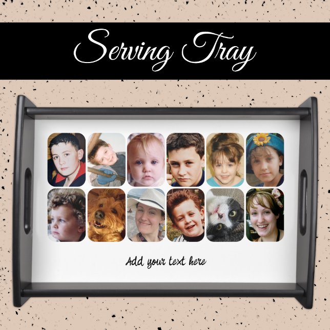 12 photo collage add text white serving tray (Creator Uploaded)