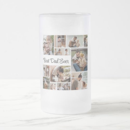12 Photo Collage Best Dad Ever  Frosted Glass Beer Mug
