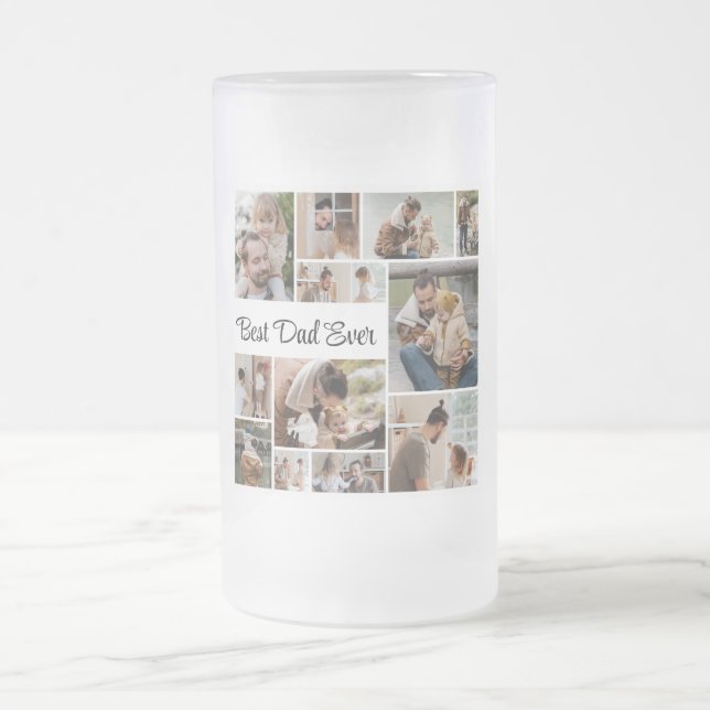 12 Photo Collage Best Dad Ever  Frosted Glass Beer Mug (Center)