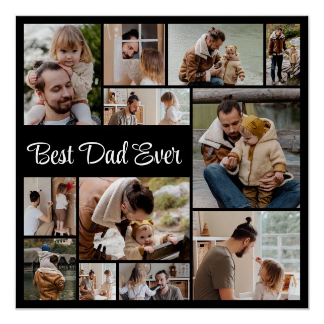12 Photo Collage Best Dad Ever Glossy Poster (Front)