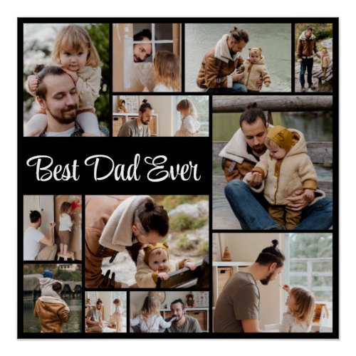 12 Photo Collage Best Dad Ever Glossy Poster