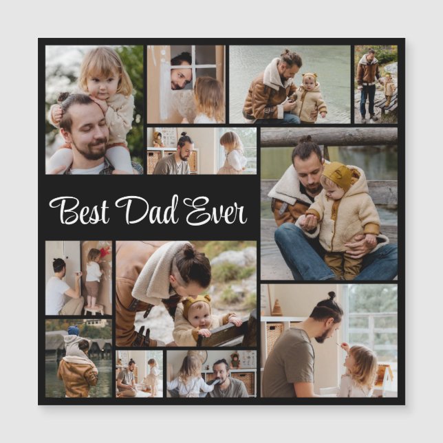 12 Photo Collage Best Dad Ever Magnetic Card (Front)