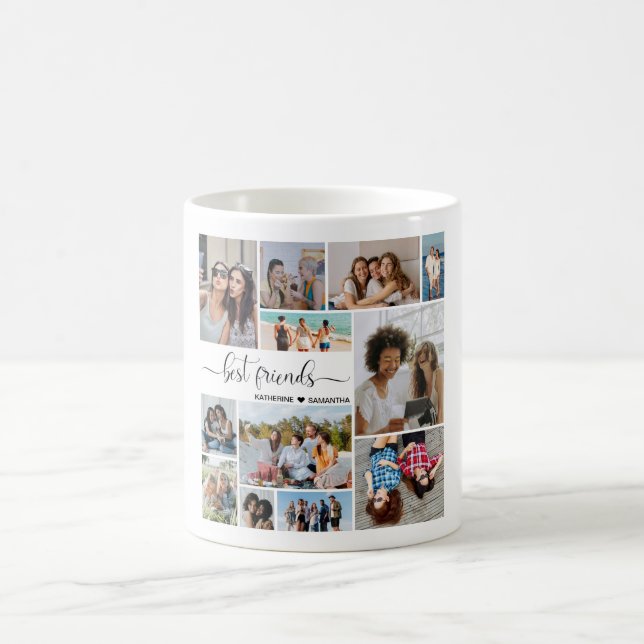 12 Photo Collage Best Friends Add Your Names Coffee Mug (Center)