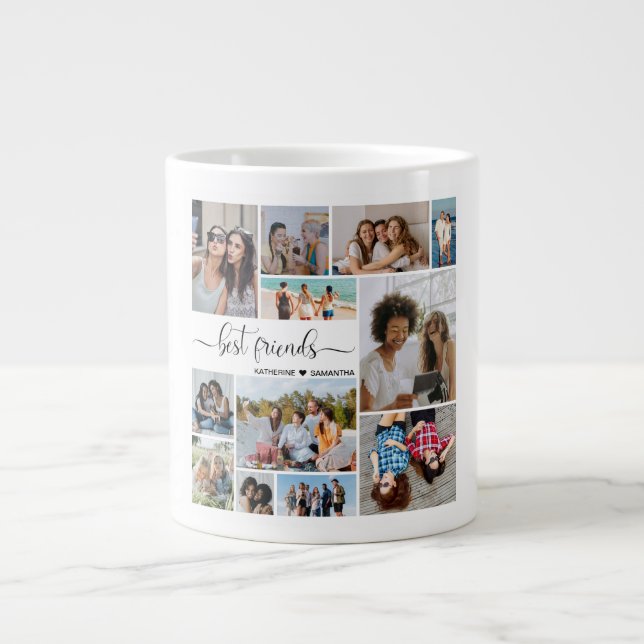 12 Photo Collage Best Friends Add Your Names Giant Coffee Mug (Front)