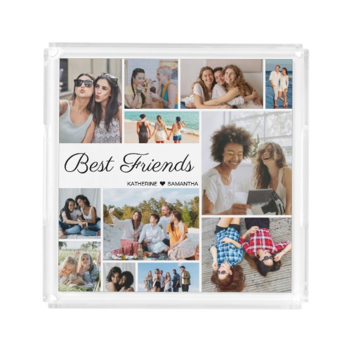 12 Photo Collage Best Friends Forever Acrylic Tray