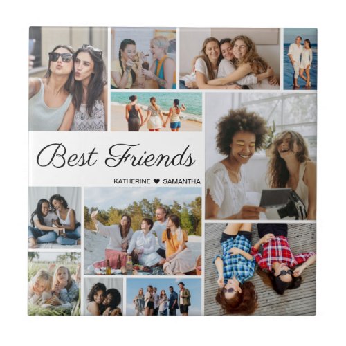 12 Photo Collage Best Friends Forever Ceramic Tile