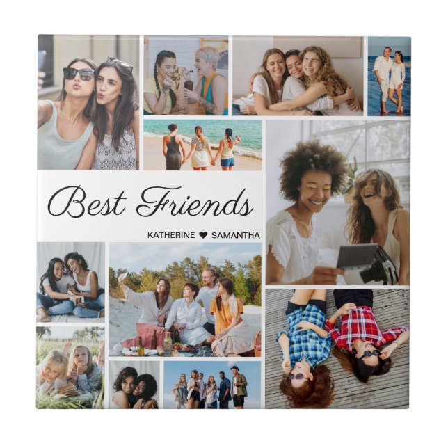 12 Photo Collage Best Friends Forever Ceramic Tile (Front)