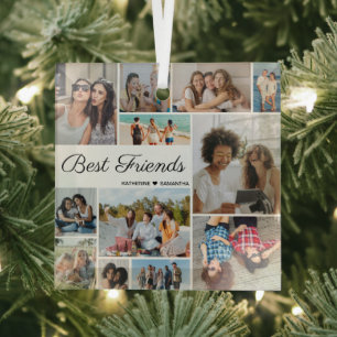 12 Photo Collage Best Friends Forever Glass Ornament