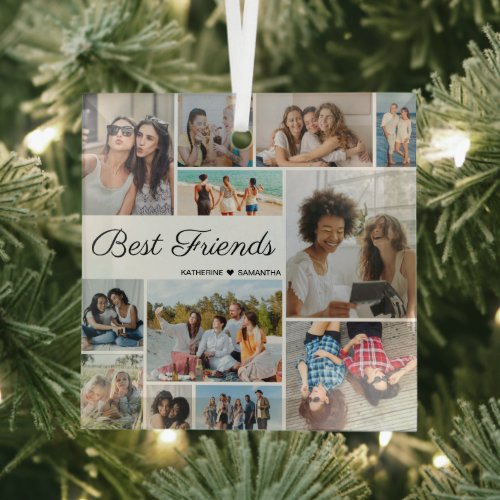 12 Photo Collage Best Friends Forever  Glass Ornament