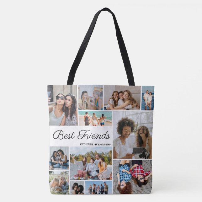 12 Photo Collage Best Friends Forever Large Tote Bag (Front)