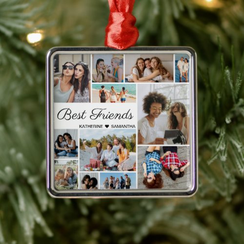 12 Photo Collage Best Friends Forever   Metal Ornament