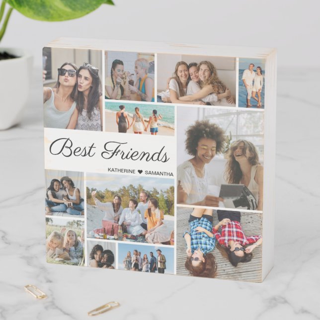 12 Photo Collage Best Friends Forever Wooden Box Sign (In Situ Horizontal)
