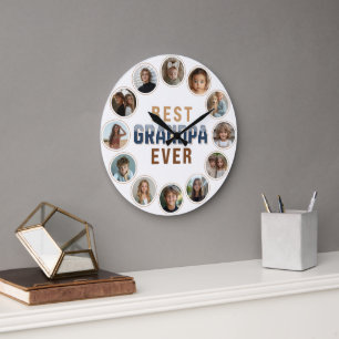 12 Photo Collage Best Grandpa Ever Large Clock