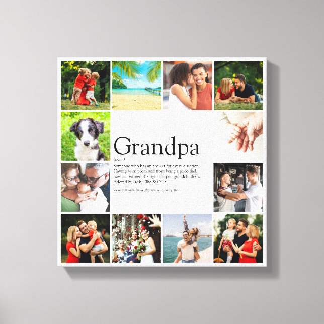 12 Photo Collage Best Grandpa, Papa Definition Canvas Print (Front)