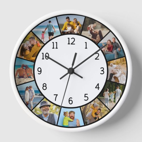 12 Photo Collage Black  White Family  Friends  Clock