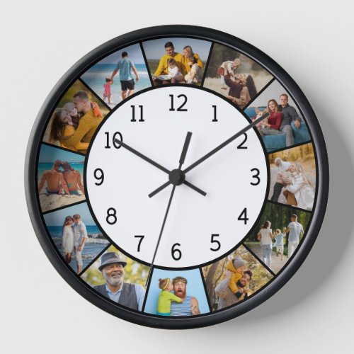 12 Photo Collage Black  White Family  Friends  Clock