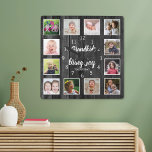 12 Photo Collage  Black Wood Grandkids Quote Square Wall Clock<br><div class="desc">A rustic black wood photo collage clock with a beautiful quote "Grandkids bring joy to everyday".Personalize with 12 family photos to make it a memorable keepsake gift for grandparents.</div>