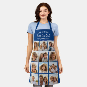 12 Photo Collage - blue with white text Apron