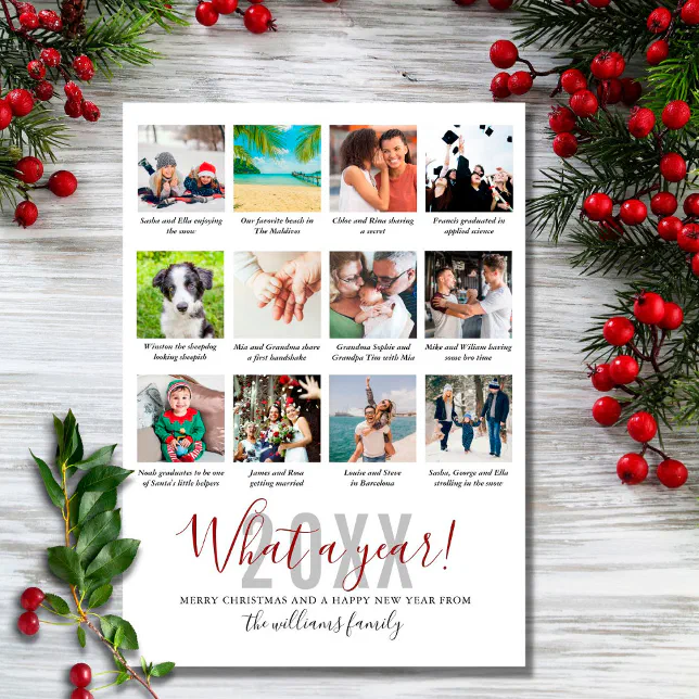 12 Photo Collage Captions Family What A Year Holid Holiday Card Zazzle