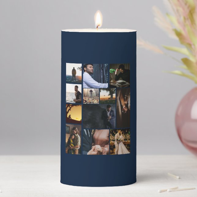 12 Photo Collage Celebrating Life Funeral Candle (In Situ)