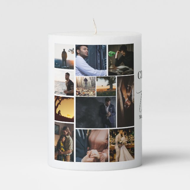 12 Photo Collage Celebrating Life Funeral Candle (Front)