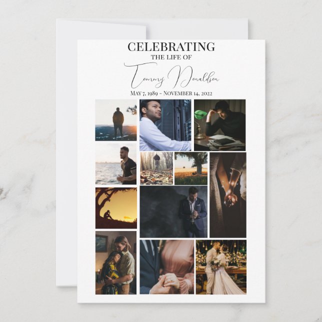 12 Photo Collage Celebrating Life Funeral Program (Front)
