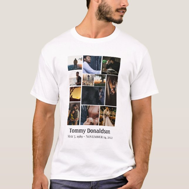 12 Photo Collage Celebrating Life Funeral TShirt (Front)