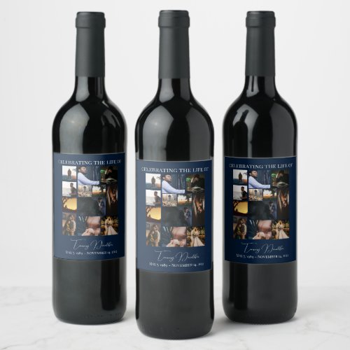 12 Photo Collage Celebrating Life Funeral Wine Label