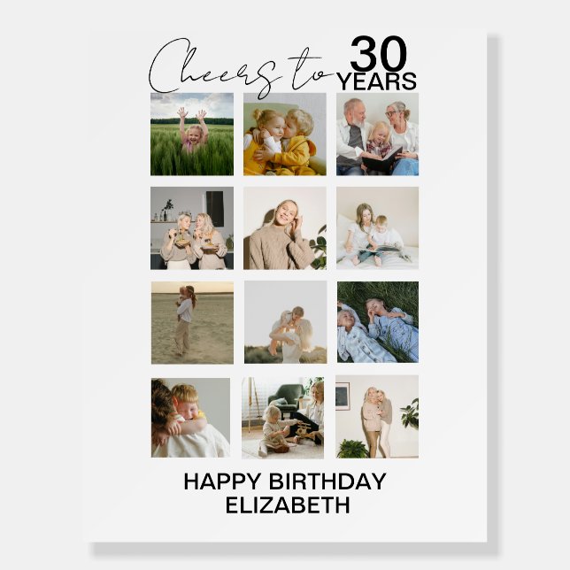 12 Photo Collage Cheers to 30th Birthday  Foam Board (Front)