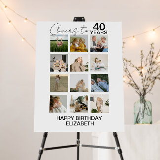 12 Photo Collage Cheers to 40th Birthday Foam Board