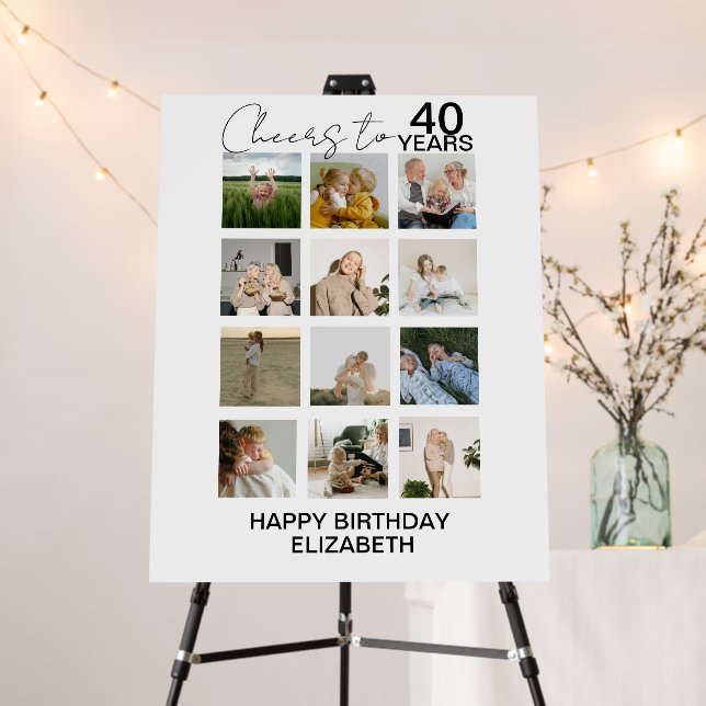 12 Photo Collage Cheers to 40th Birthday  Foam Board (In Situ (Stand))