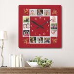 12 Photo Collage Create Your Own Gold Red Square Wall Clock<br><div class="desc">Create your own photo collage wall clock with 12 of your favorite pictures. The photo frame clock  helps you treasure your special moments and also makes a thoughtful gift for parents, grandparents and friends. The personalized family clock makes an unique gift for all occasions.</div>